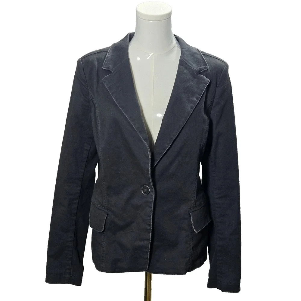 Peyton Jensen Jacket Blazer Womens One Button Gray Size Medium Cropped‎